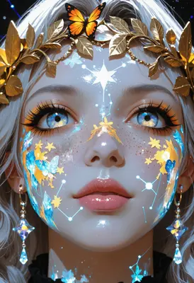Celestial Beauty with Golden Butterfly Crown