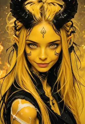 Golden Horned Demoness Portrait