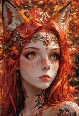 Autumn Fox Spirit with Golden Eyes