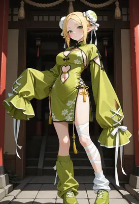 Elf in Traditional Inspired Green Qipao