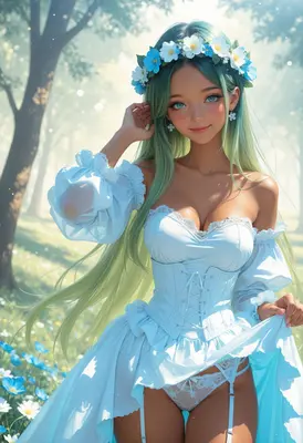Springtime Maiden in Flowery Forest