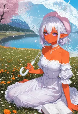 Elf Girl Reading by the Lake