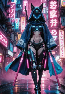 Cybernetic Fox Assassin in Neon City