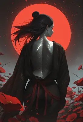 Crimson Moon Over The Floral Field