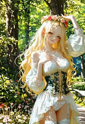 Blonde Maiden in a Floral Forest