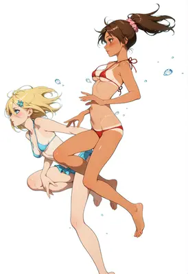 Two Girls Swimming in Summer