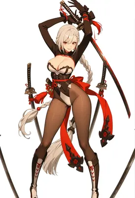 Silver Haired Swordswoman in Red