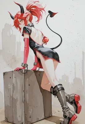 Red Horned Succubus in Cheongsam