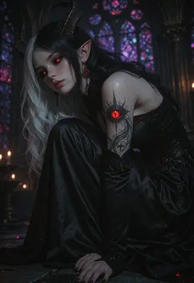Gothic Demon Queen in Shadowed Cathedral