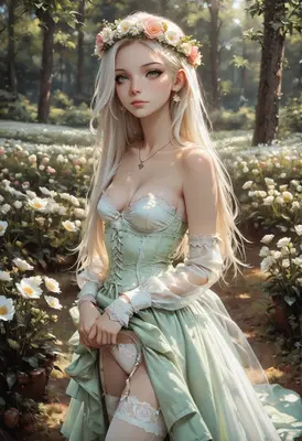 Ethereal Beauty in a Floral Garden