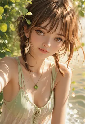 Serene Maiden with a Clover Pendant