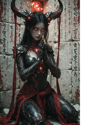 Demon Priestess in Obsidian Armor