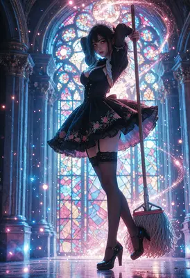 Mystical Maid in Stained Glass Cathedral