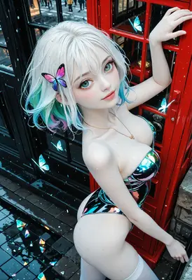 Butterfly Girl by the Phone Booth