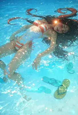 Serene Girl Floating in Sparkling Pool