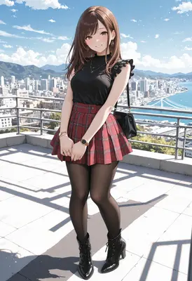 Stylish Girl on City Rooftop Terrace