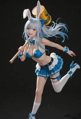 Energetic Bunny Girl with Giant Hammer