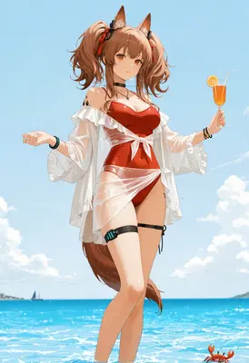 Summer Fox Girl Enjoying Beach Day