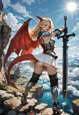 Dragon Knight Standing on Mountain Peak