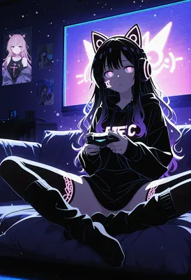 Neon Gamer Girl In Her Room
