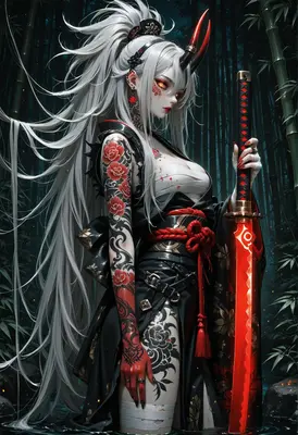 Oni Warrior with Glowing Red Blade