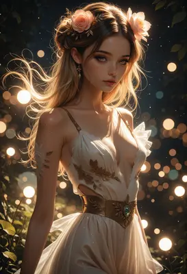 Ethereal Maiden Amidst Glowing Night Lights