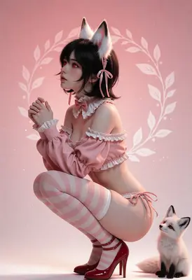 Pink Fox Girl With Her Companion