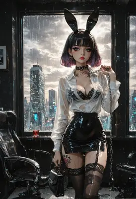 Wet Bunny Girl in Urban Office