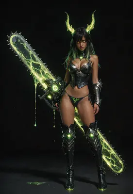 Demon Warrior with Glowing Chainsaw