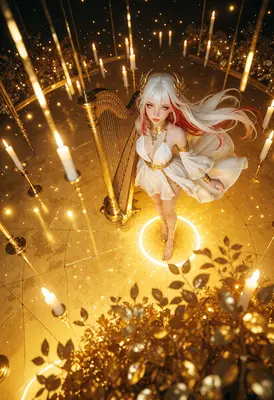 Celestial Harpist in Golden Light
