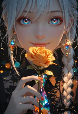 Ethereal Beauty Holding a Golden Rose