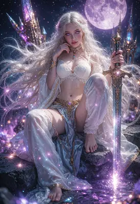 Ethereal Warrior Queen Under Moonlight