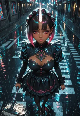 Neon Rain Unicorn Maid