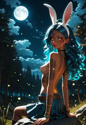 Moonlit Bunny Girl With Tribal Tattoos