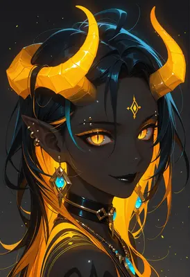 Glowing Horned Dark Elf Portrait