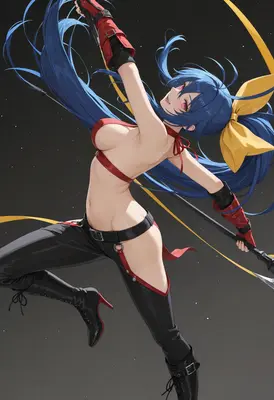 Blue Haired Warrior in Battle Stance