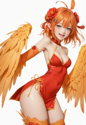Fiery Phoenix Elf in Red Qipao