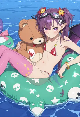 Demon Girl Relaxing on Pool Float