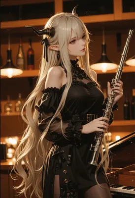 Elegant Demon Musician with Flute