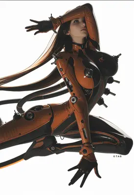 Futuristic Cybernetic Android Warrior Pose