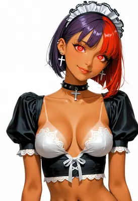 Gothic Maid with Glowing Red Eyes