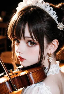 Elegant Violinist with Pearl Headpiece