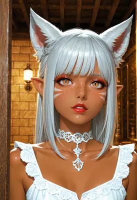 Ethereal White Haired Cat Girl Portrait