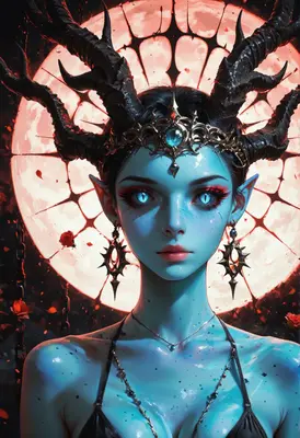 Blue Demon Queen Under Blood Moon