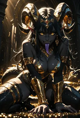 Golden Horned Demoness in Shadow