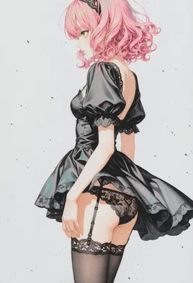 Pink Haired Girl in Black Lingerie