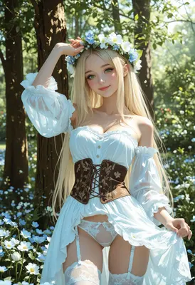 Blonde Maiden in a Floral Forest