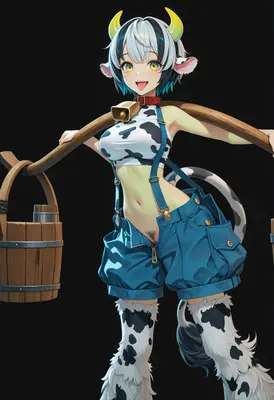 Playful Cow Girl Carrying Milk Buckets