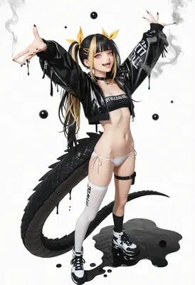 Edgy Dragon Girl with Liquid Ink