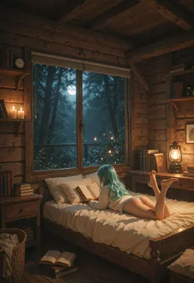 Midnight Reading in a Cozy Cabin